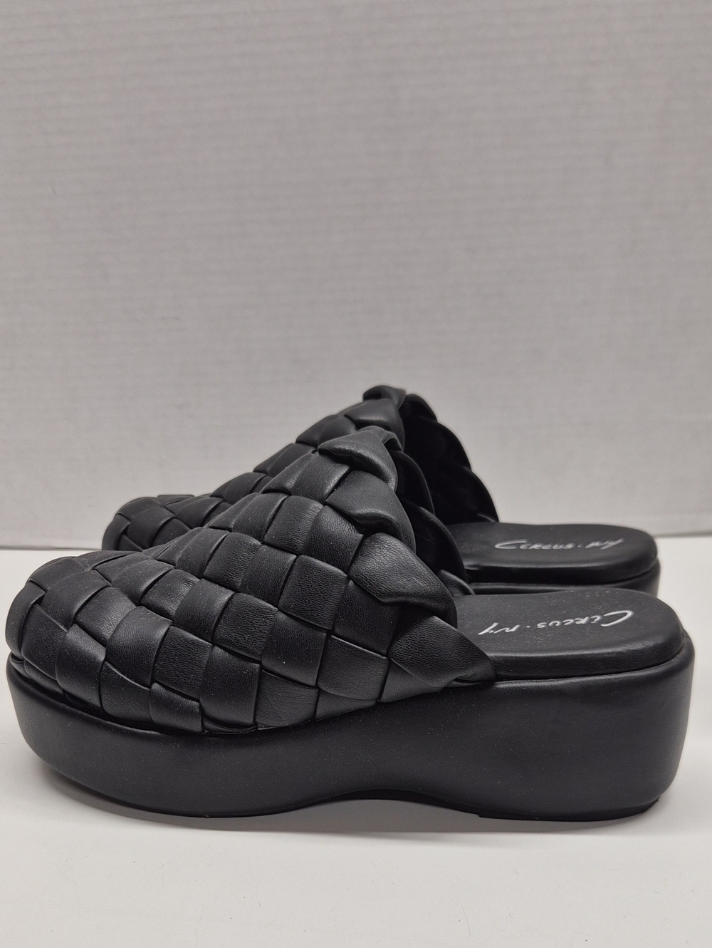 Sam Edelman Julieta Clogs Woven Platform Slip On Mules Shoe Faux Leather Black 8